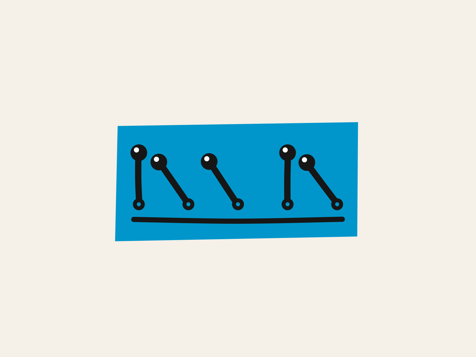 A bank of five levers on a blue panel, three thrown and two still standing upright, standing for the decisions a school's AI policy has settled and the ones still left open.