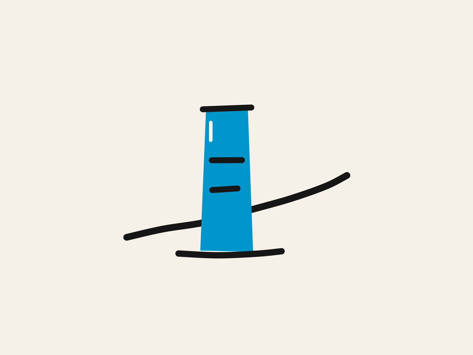 A blue cut-paper milestone marker planted beside a black hand-drawn path, two black notches read across its face, standing for a board paper that states plainly how far a school has actually got.