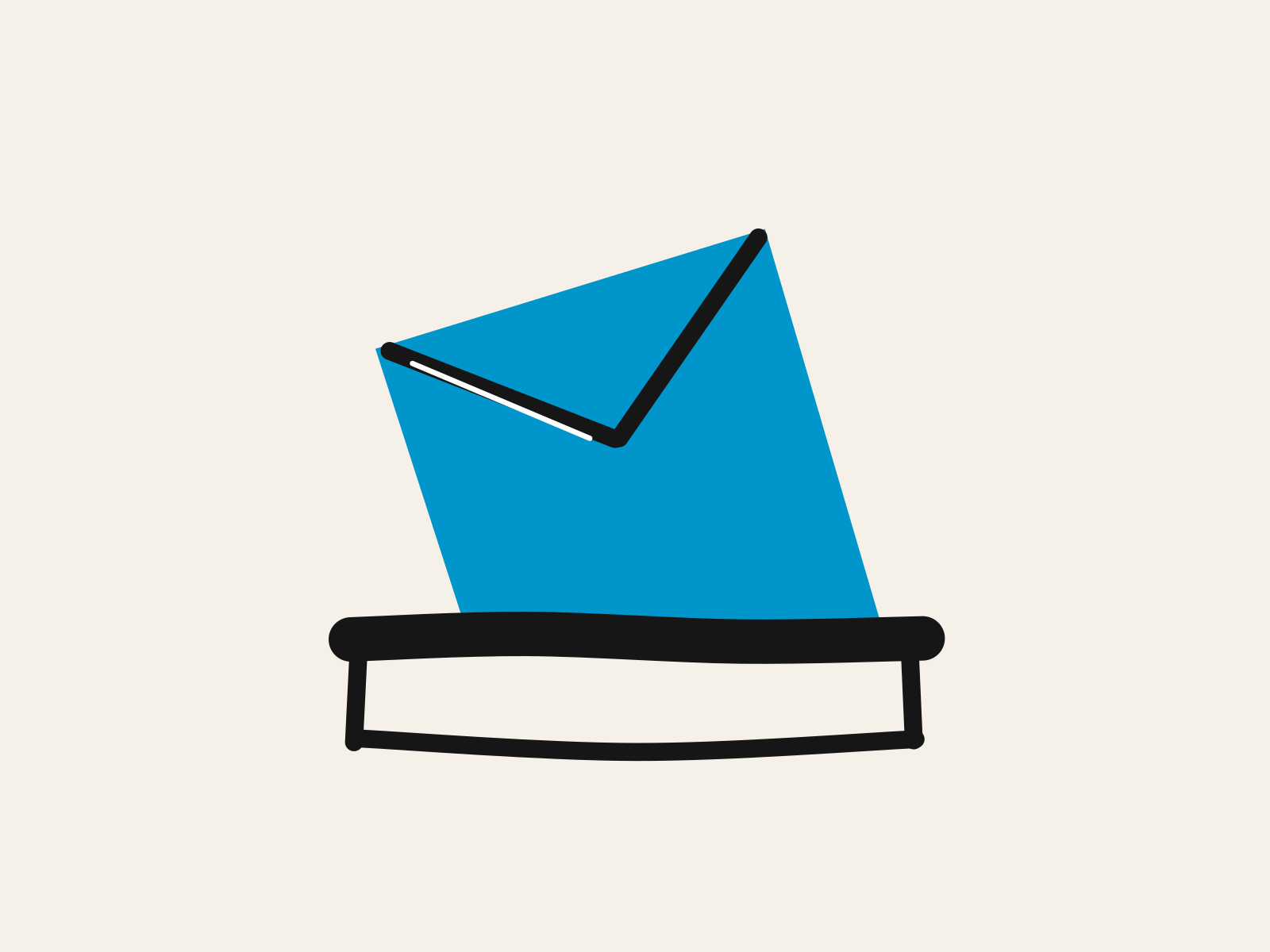 A hand-drawn blue envelope dropping into the black mouth of a box, standing for information about a child leaving the school's control the moment it is typed into an AI tool.