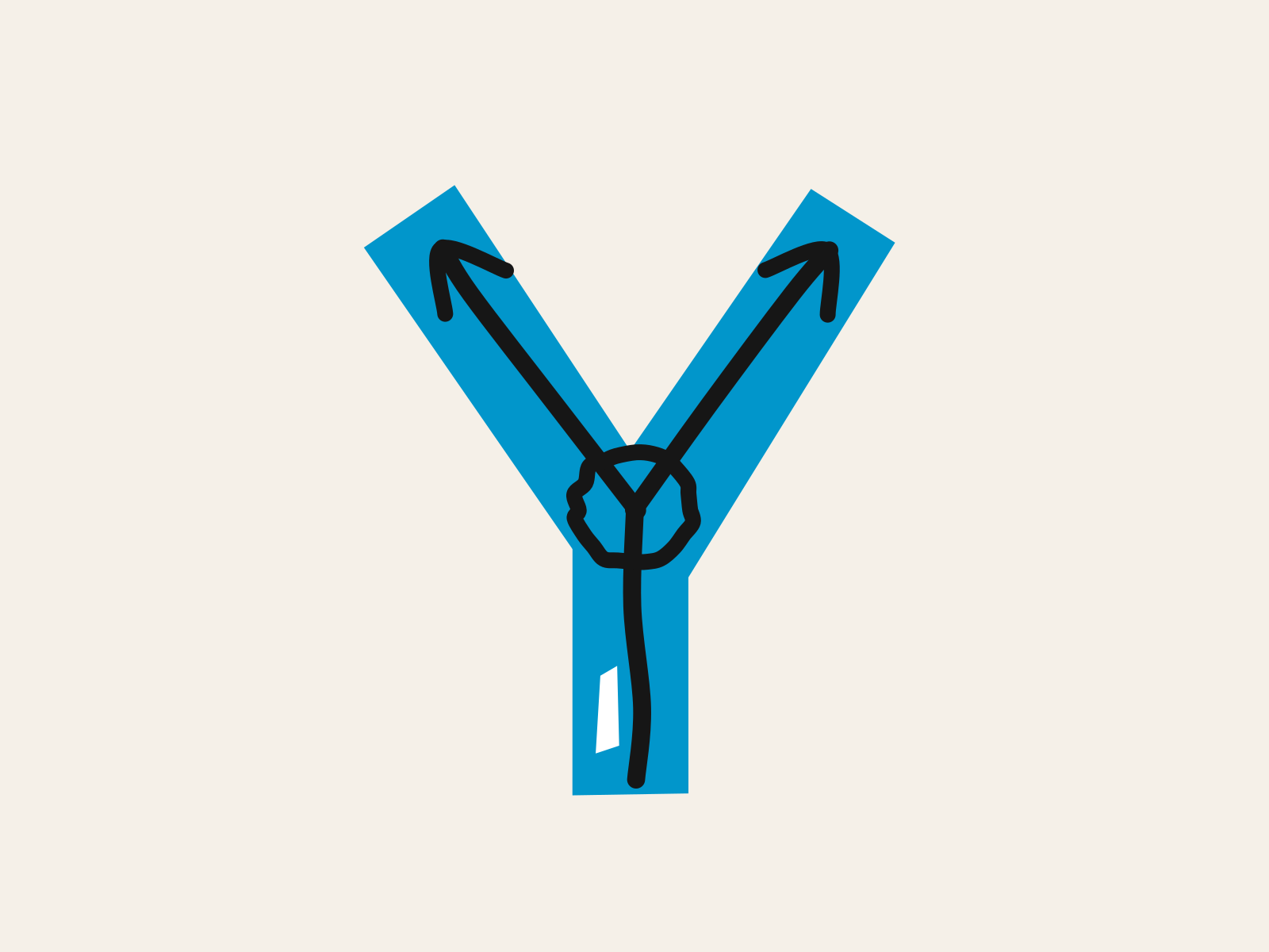 A blue cut-paper path that forks in two, with a black route line running up it and a hand-drawn ring around the junction, standing for a single AI decision reaching the point where a trust must either hold it centrally or leave it to the school.