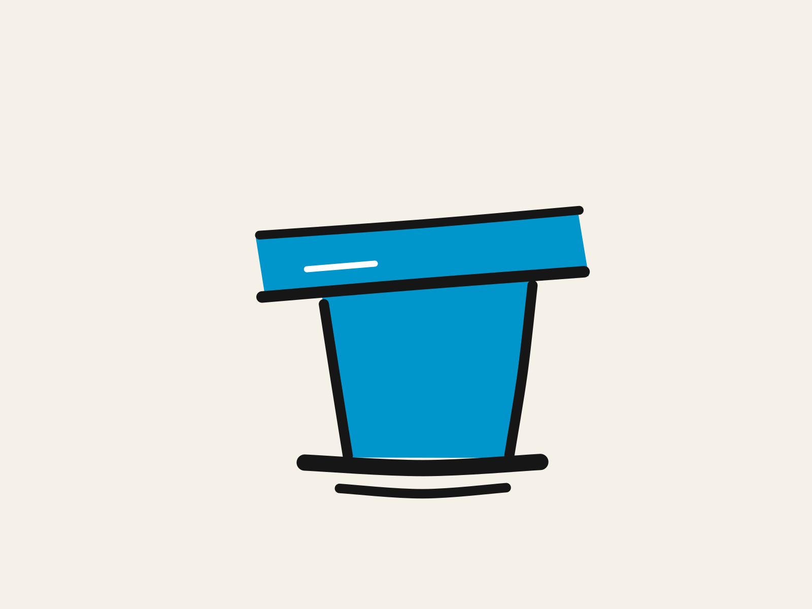 A blue lectern with a slanted, empty reading surface on a black-outlined pedestal, standing for the school leader who has to answer the inspector's question out loud with no document to read from.