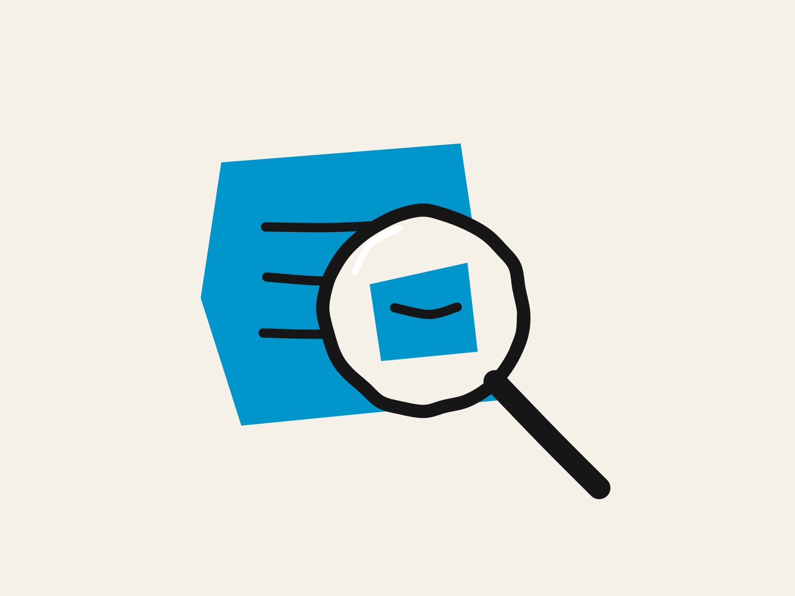 A black magnifying glass held over a blue sheet of paper, standing for a chair of governors looking closely for evidence behind a head's answers about AI.
