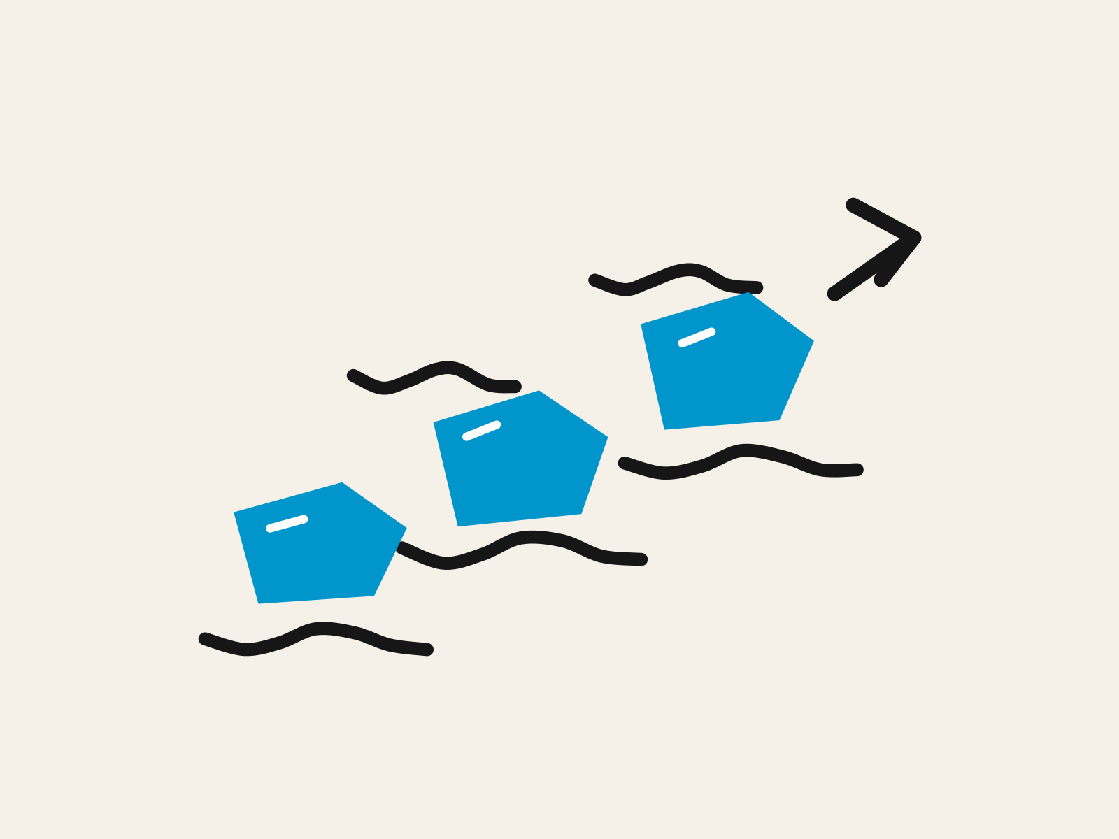 Three blue paper stepping stones rise across a stream of black ripple lines toward a black arrow, standing for guidance that gives teachers a safe path from one task to the next.